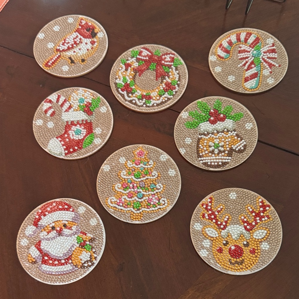 Holiday Cheer Coaster Set - Festive Designs in Red, Green, and Gold